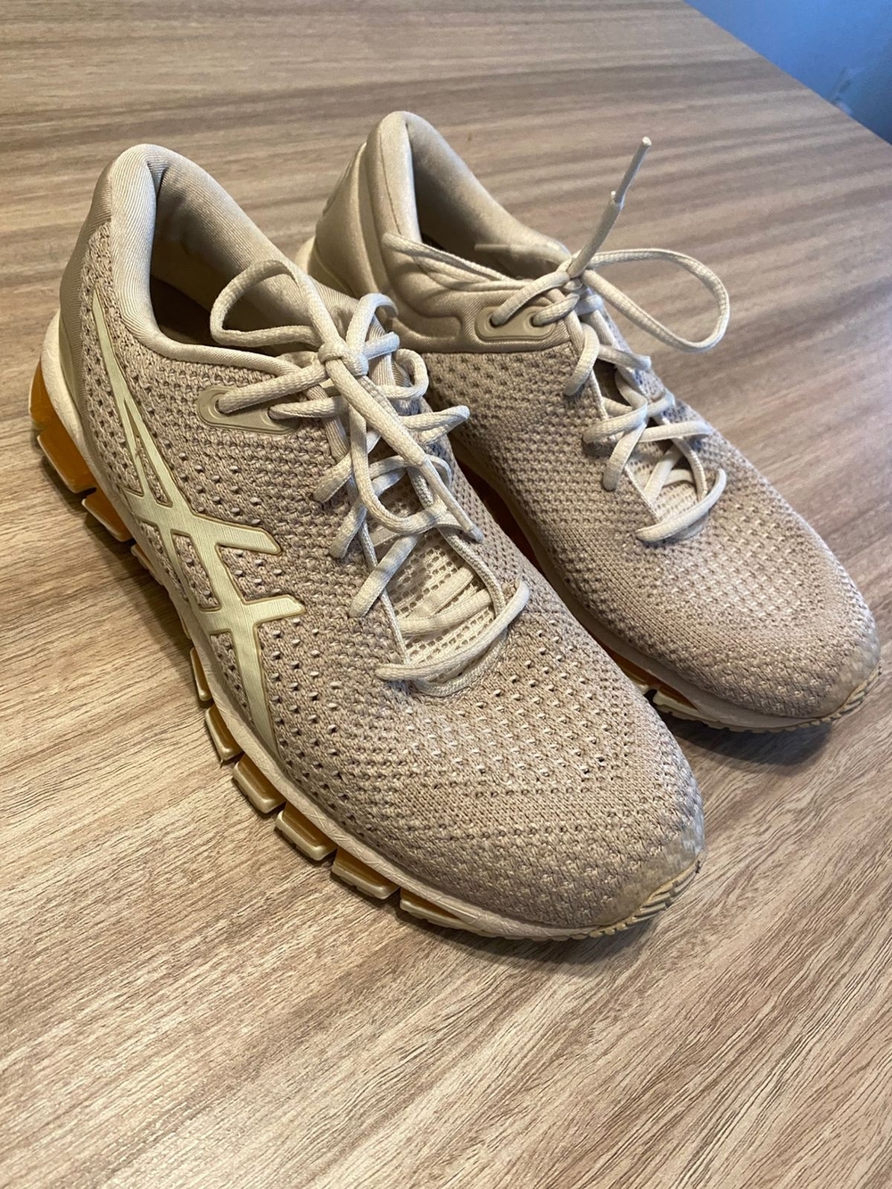 Asics Gel Women Beige Knit Athletic Shoes with Light Gum Outsole